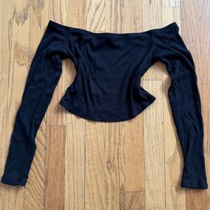 Garage Black Off-Shoulder Long Sleeve Ribbed Top